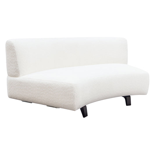 Vesper Curved Armless Sofa in Faux White Shearling w/ Black Wood Leg Base