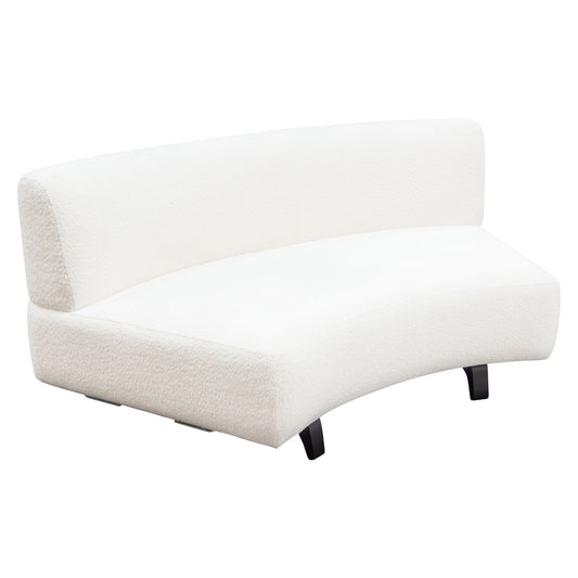 Vesper Curved Armless Sofa in Faux White Shearling w/ Black Wood Leg Base