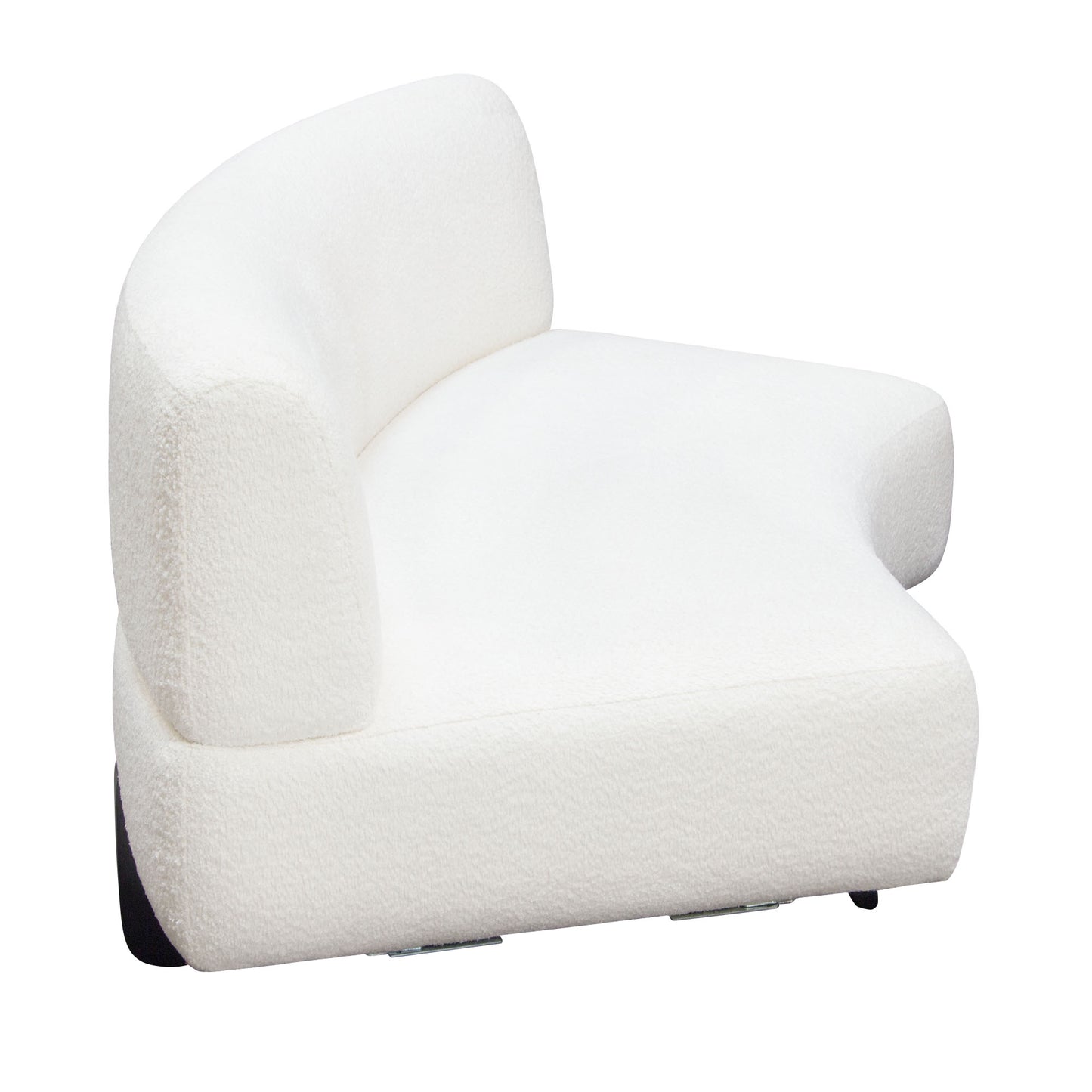 Vesper Curved Armless Sofa in Faux White Shearling w/ Black Wood Leg Base