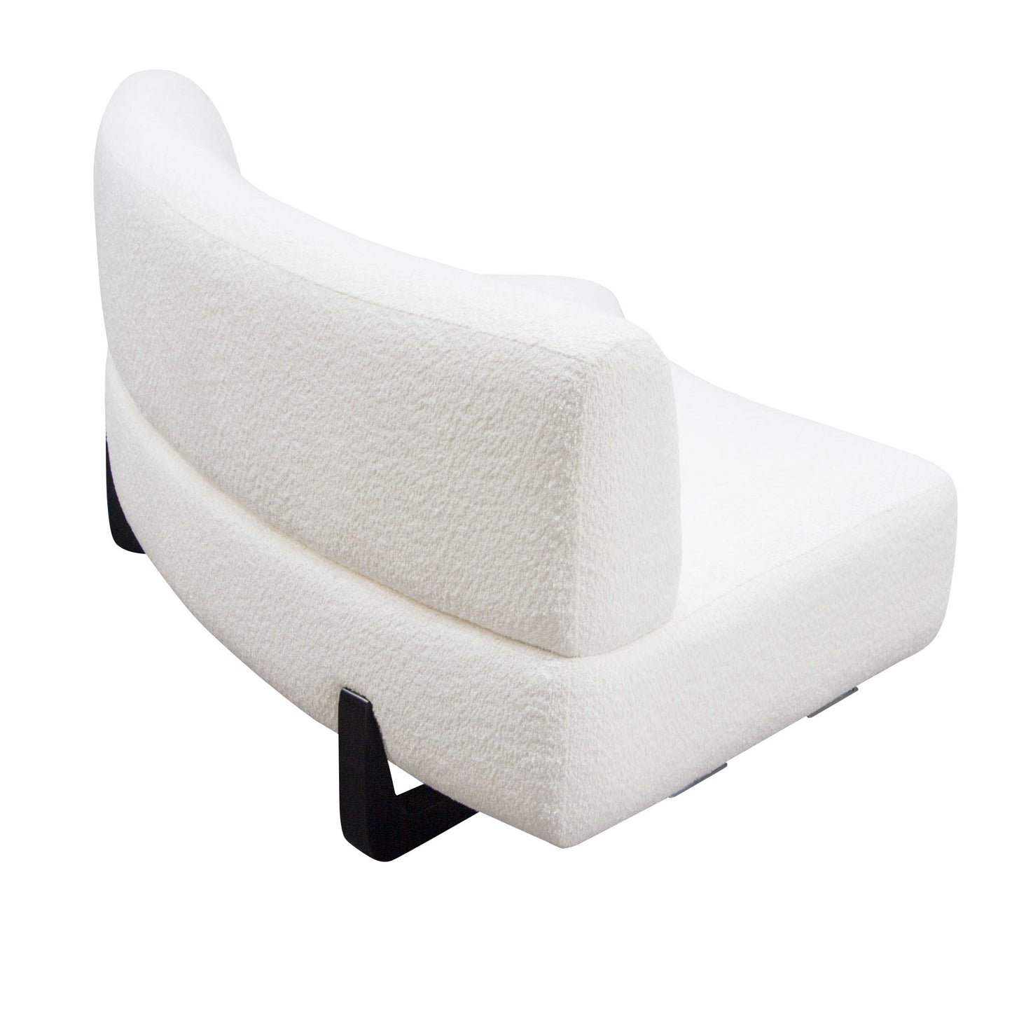 Vesper Curved Armless Sofa in Faux White Shearling w/ Black Wood Leg Base