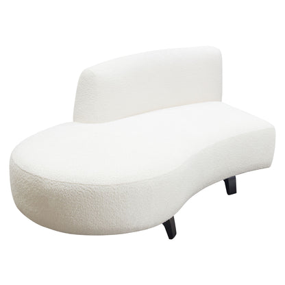 Vesper Curved Armless Left Chaise in Faux White Shearling w/ Black Wood Leg Base