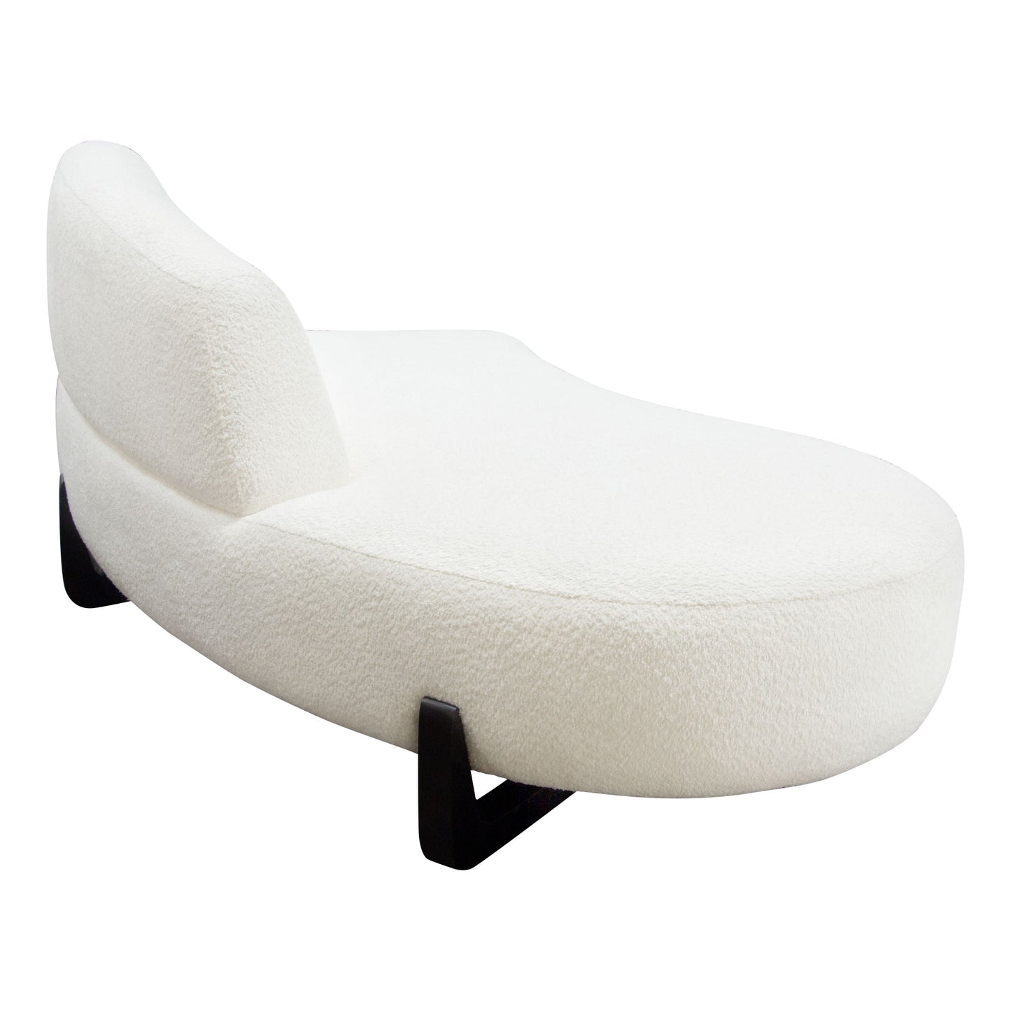 Vesper Curved Armless Left Chaise in Faux White Shearling w/ Black Wood Leg Base