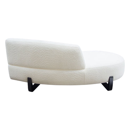 Vesper Curved Armless Left Chaise in Faux White Shearling w/ Black Wood Leg Base