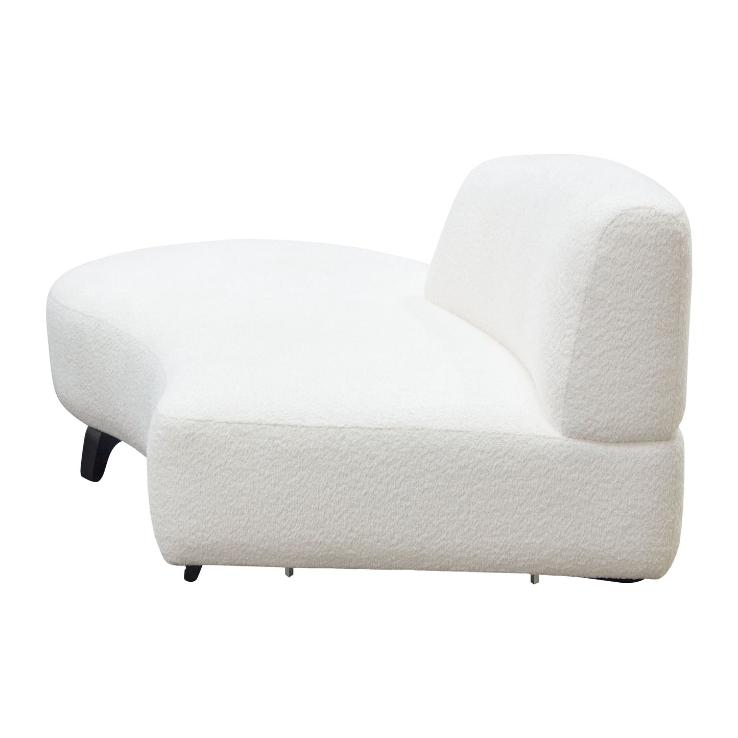 Vesper Curved Armless Left Chaise in Faux White Shearling w/ Black Wood Leg Base