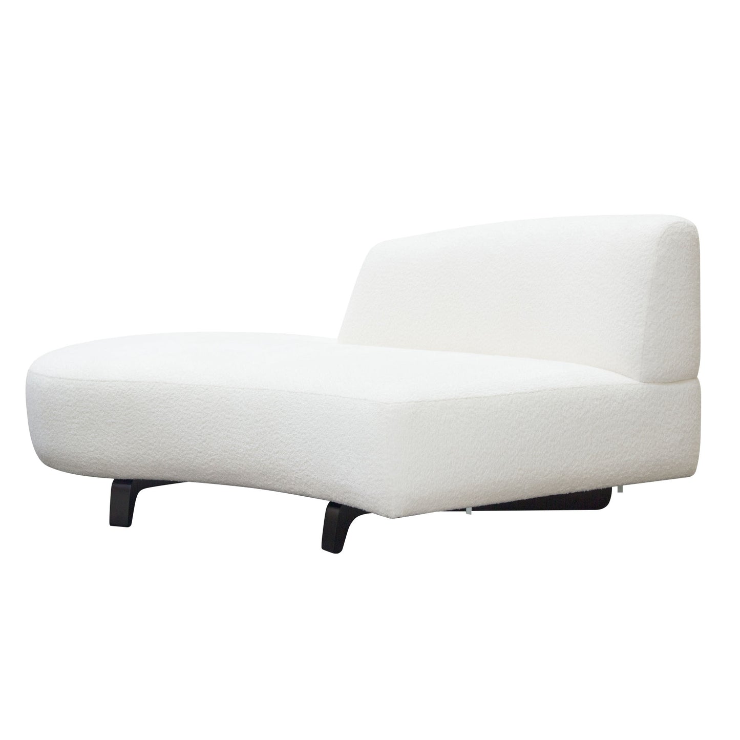 Vesper Curved Armless Left Chaise in Faux White Shearling w/ Black Wood Leg Base