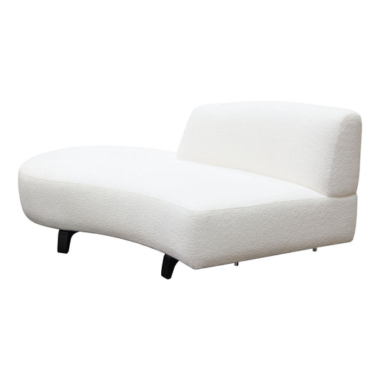 Vesper Curved Armless Left Chaise in Faux White Shearling w/ Black Wood Leg Base