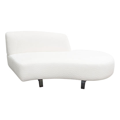 Vesper Curved Armless Right Chaise in Faux White Shearling w/ Black Wood Leg Base