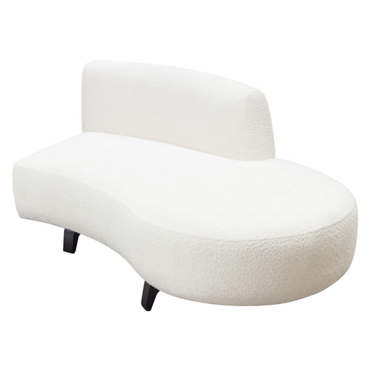 Vesper Curved Armless Right Chaise in Faux White Shearling w/ Black Wood Leg Base