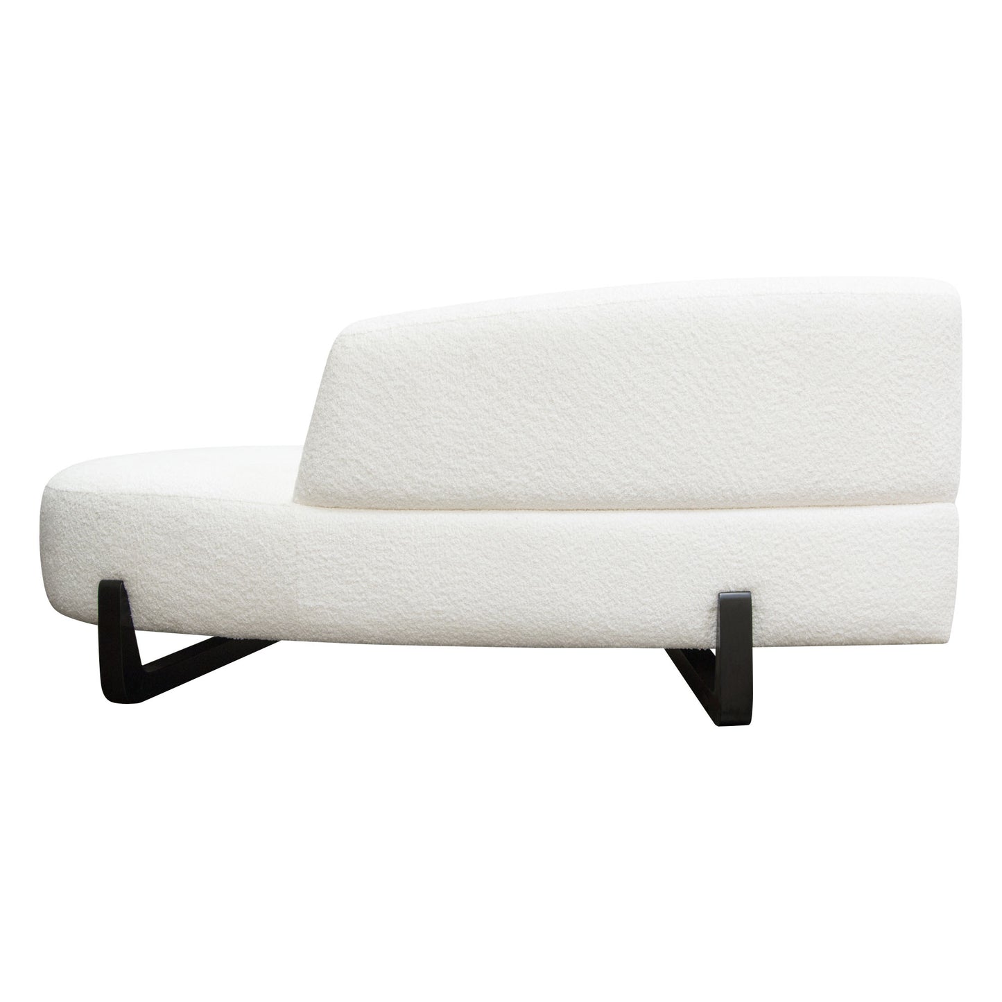 Vesper Curved Armless Right Chaise in Faux White Shearling w/ Black Wood Leg Base