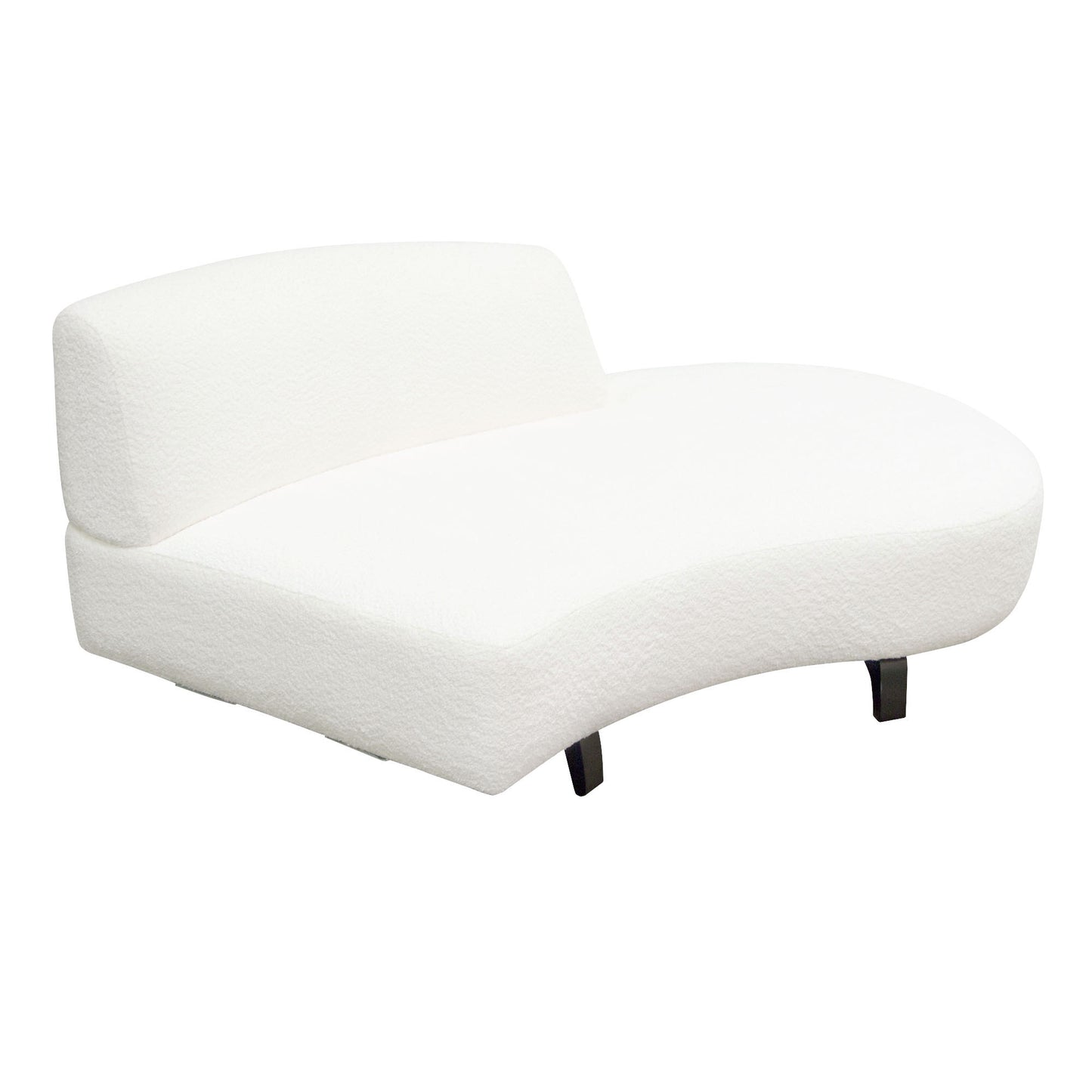 Vesper Curved Armless Right Chaise in Faux White Shearling w/ Black Wood Leg Base