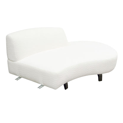 Vesper Curved Armless Right Chaise in Faux White Shearling w/ Black Wood Leg Base